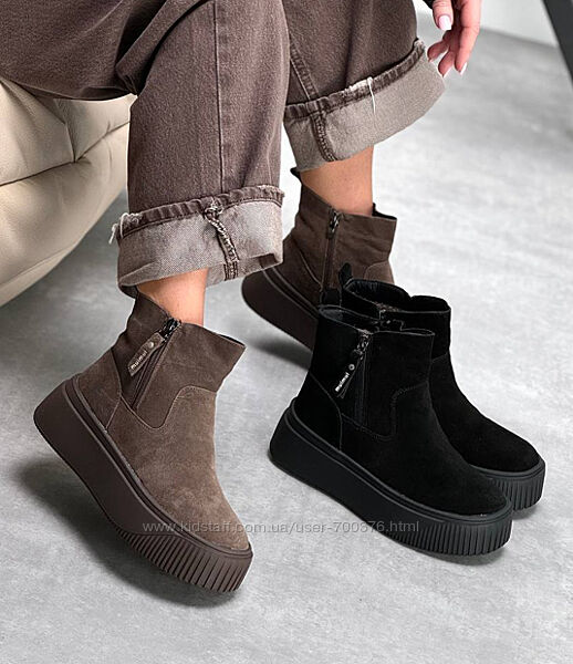 Черевики Linea зима, натуральна замша, чорні/шоколад