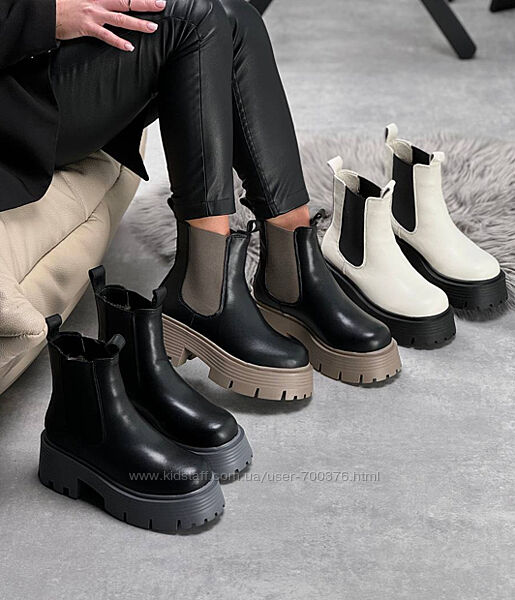 Черевики Marisa зима, натуральна шкіра/еластичні вставки, чорні/молочні
