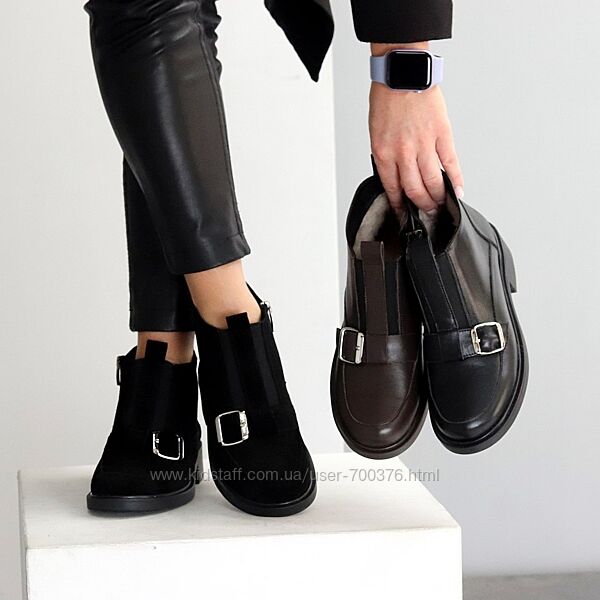 Черевики Klers зима, натуральна замша/шкіра, чорні/шоколад