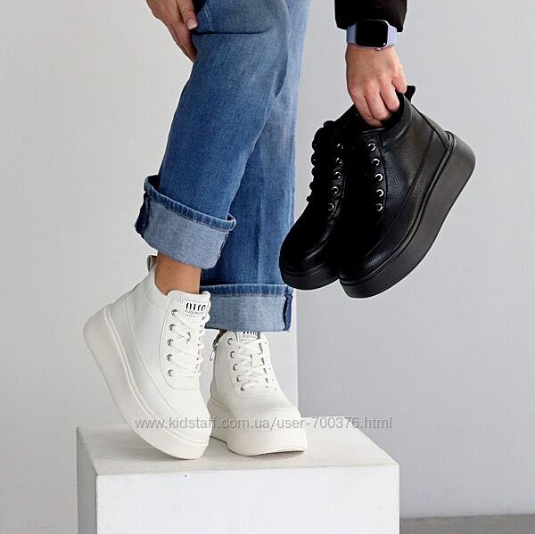 Черевики Wiki зима, натуральна шкіра флотар, чорні/білі