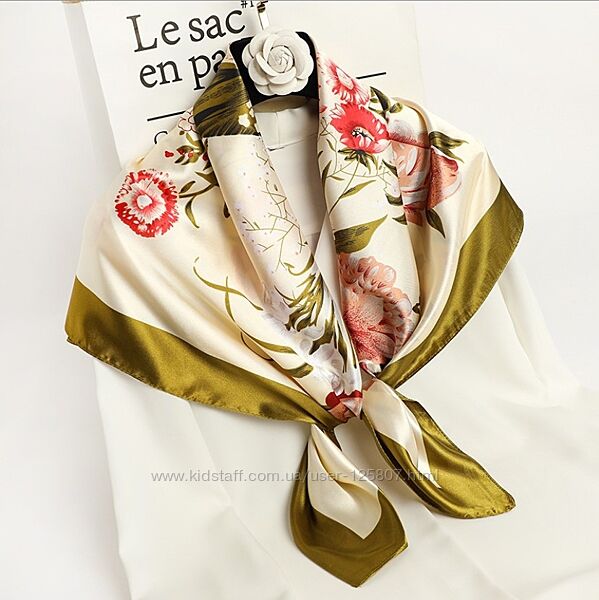 Летний платок атласный шелковый красивый 9090 см женский шарф квадратный
