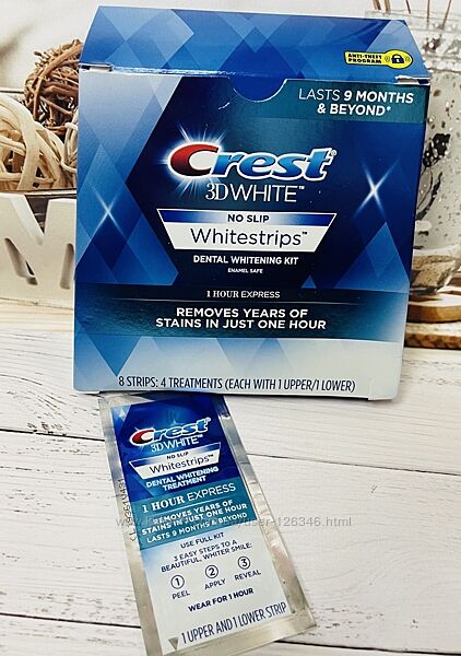 США Вибілювальні смужки для зубів Crest Whitestrips 1 Hour Express