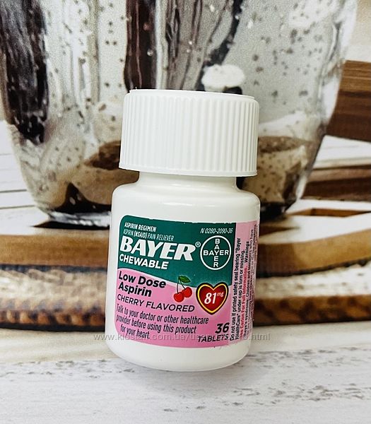 США Жувальний аспірин для серця з фруктовими смаками Bayer Aspirin 81мг