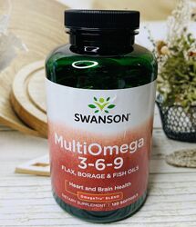 США Омега 3-6-9 з олії льону, бораго та риби Swanson Multi Omega