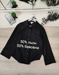 Лляна сорочка оверсайз з широкими рукавами H&M p XS