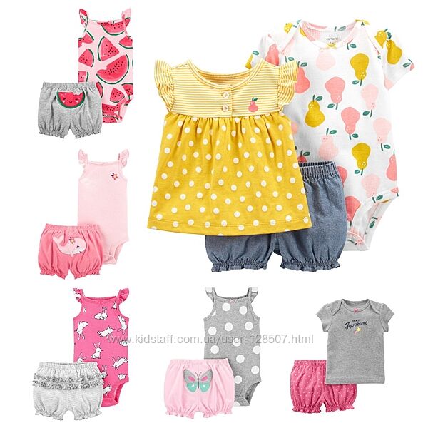 250-430грн Летние комплекты Carters для девочек 6-9-12-18-24 мес