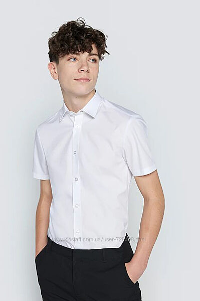 George. Англия. Белая рубашка slim fit с коротким рукавом. Возраст 11-12 лет.