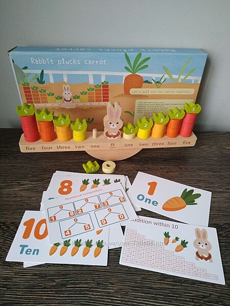 Деревянный балансир Зайчик пирамидка счет, состав числа. В наличии.