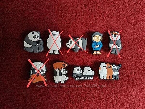 Джиббітси з пандами та ведмедями jibbitz We Bare Bears