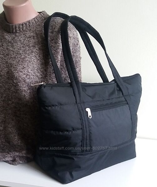 Сумка дорожня спортивна тканинна на синтепоні унісекс чорна на змійці легка