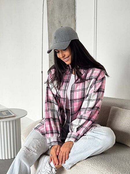 Тепла сорочка в клітинку рожева