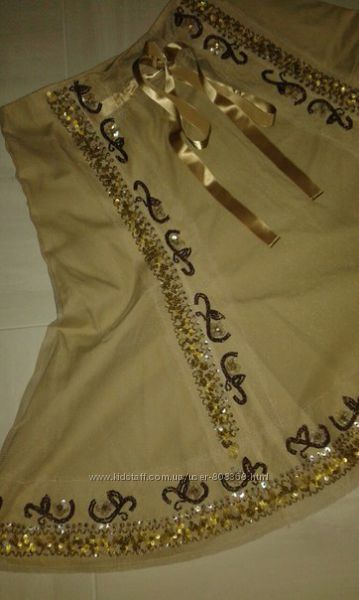 Шикарная юбка клеш с пайетками, вышивка бисером - нарядная, красивая, фатин