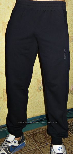Летние спортивные штаны Reebok мужские  с вышивкой прямые, манжет, 4 цвета