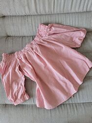 Смугаста блуза блузка топ з резинками на плепах