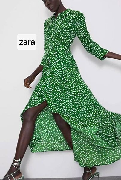 Zara довга сукня-сорочка на гудзиках з поясом плаття зара зелене платье