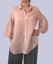 Рожева лляна сорочка жіноча з оборками на рукавах 46-48