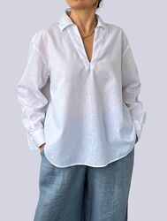 Белая женская льняная рубашка h&m 46-48