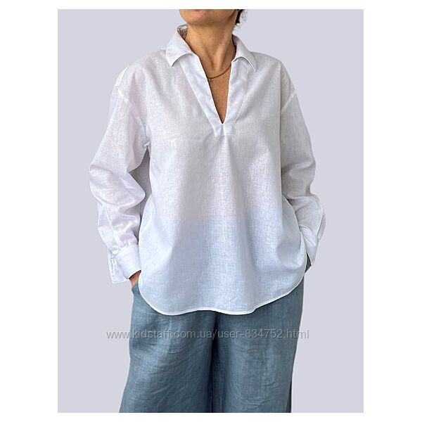 Белая женская льняная рубашка h&m 46-48