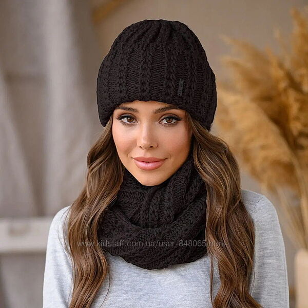 Комплект жіночий шапкахомут, снуд, крупная вязка 