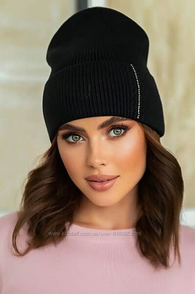 Шапочка біні жіноча з відворотом, шапка бини