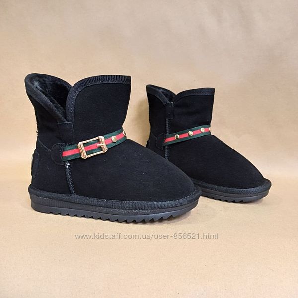 Натуральная замша угги ugg детские черные с ремешком теплые зимние ботинки 