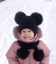 Комплект з натуральними помпонами 2-4 р.