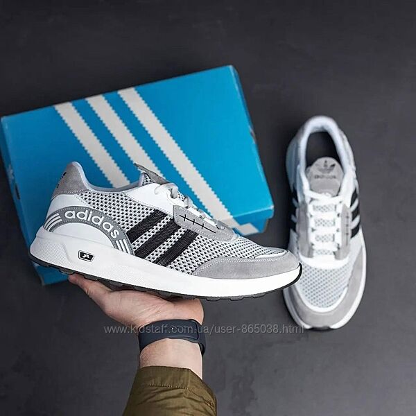 Кроссовки мужские Adidas Grey-White нубук-сетка