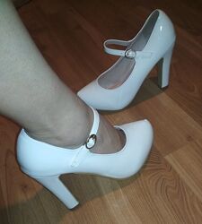 Белые лаковые туфли на каблуке вечерние туфли свадебные туфли выпускные