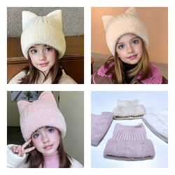 Шапка з вушками для дівчинки 50-54