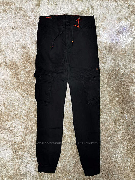Чёрные, Котоновые брюки ДЖОГГЕРЫ с накладным карманом для мальчиков 134-164