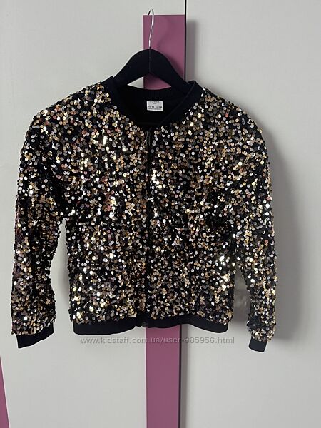 Бомбер дитячий з паєтками в ідеальному стані, на ріст 140см