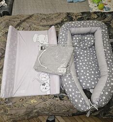 Лот кокон, місце для дитини, пеленатор, в подарунок слінг шарф і бортики на