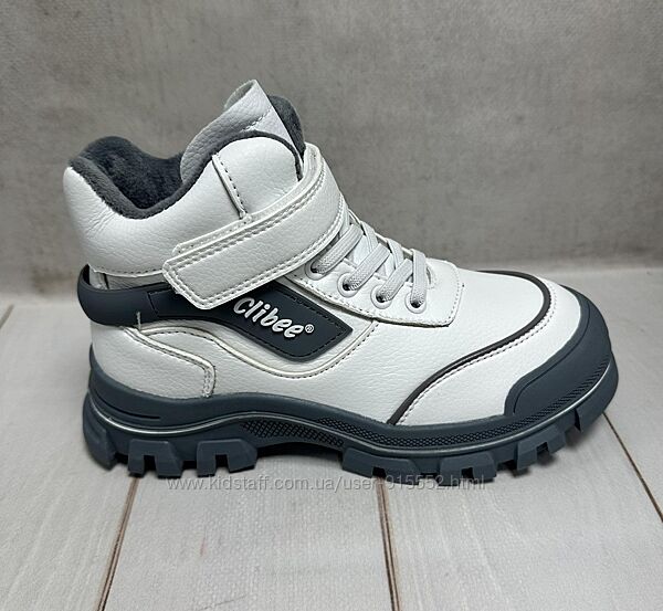 Демісезонні дитячі черевики Clibee утеплені  для дівчинки білий/сірий 32-37