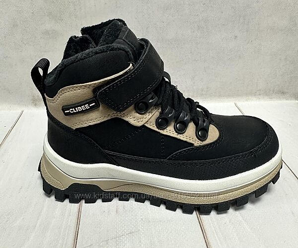 Зимові дитячі черевики Clibee на овчині чорні/бежеві 32-37