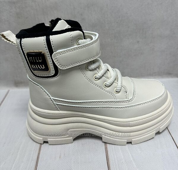 Дитячі підліткові зимові черевики на овчин clibee  молочні  32-37