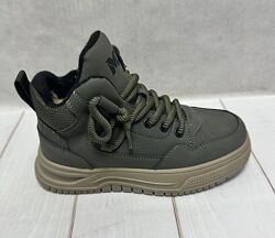 Зимові дитячі черевики MD на овчині хакі 32-36