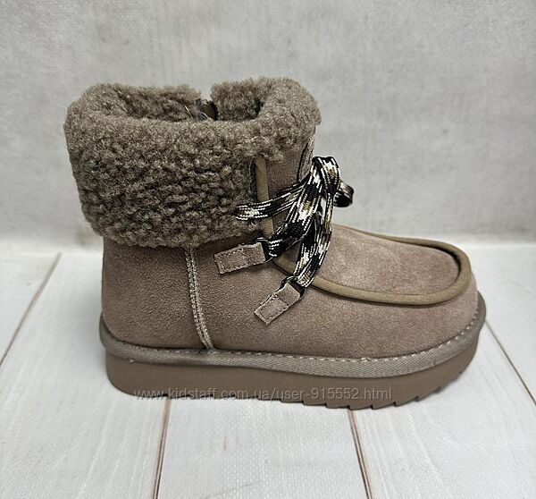 Дитячі зимові черевики лофери на овчині Paliament коричневі 32-37