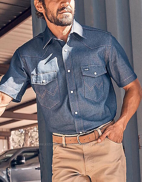 Джинсовая рубашка с коротким рукавом Wrangler Cowboy Cut Rigid Indigo