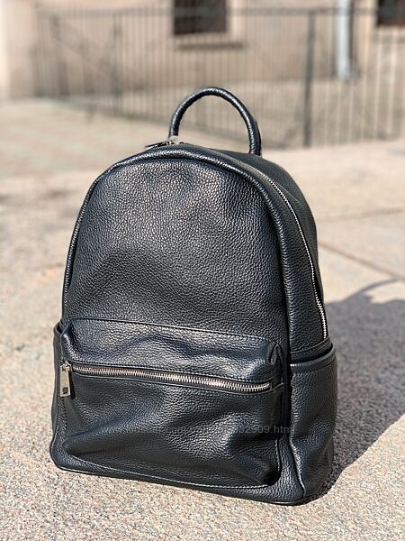Большой чёрный женский кожаный рюкзак под ноутбук, Италия