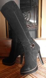 Сапоги женские кожаные демисезонные на высоком каблуке, размер 38