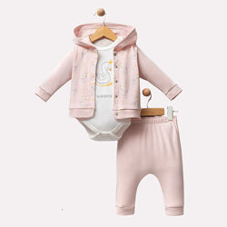 Детский комплект кофта, боди и штанишки для девочек с 3 до 9 месяцев