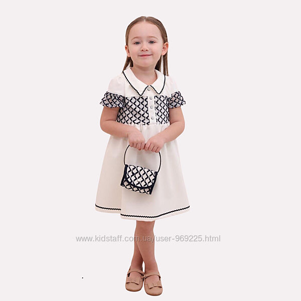Детское нарядное белое платье с принтом и сумочка для девочки 2-5 лет