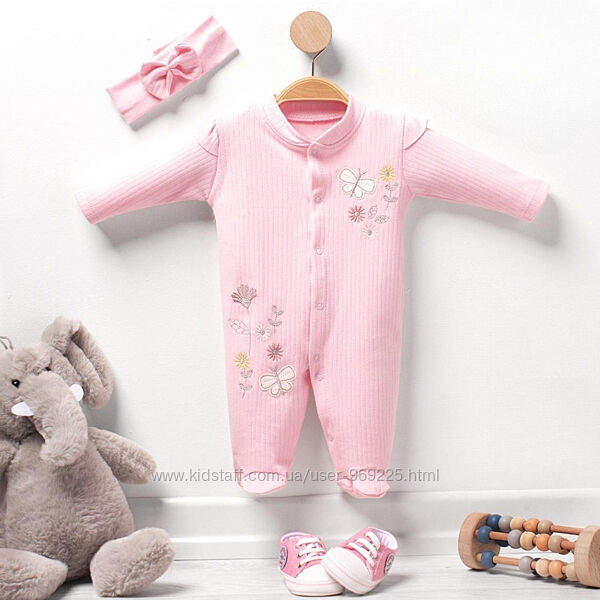 Детский человечек розового цвета с повязочкой для девочек от 6 до 9 месяцев