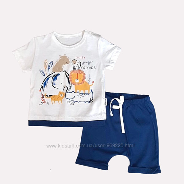 Летний костюм на мальчика белая футболка и темно-синие шорты 1 и 1,5 года