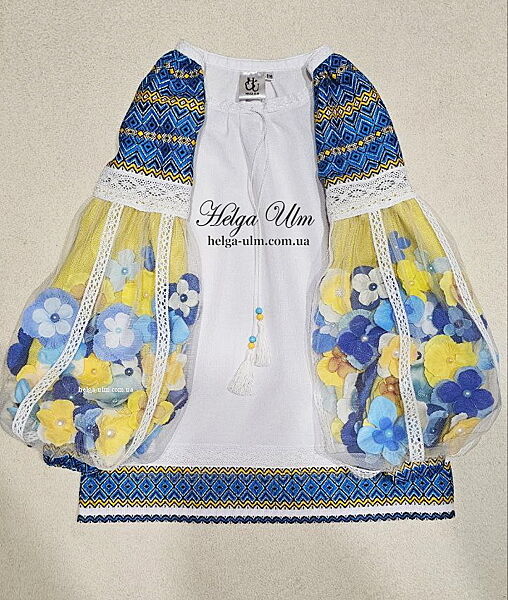 Вшита сукня-туніка МарциПані літо до українського строю синьо-жовта