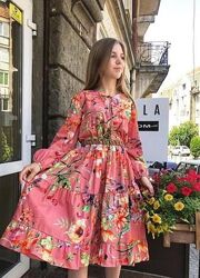 Ярусное платье миди Zara цветочный принт