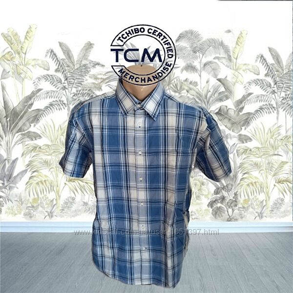 Tchibo Красивая мужская рубашка короткий рукав 41/42 хлопок