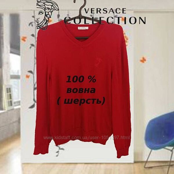 Versace collection оригинал Шерстяной мужской свитер  красный М 46-48