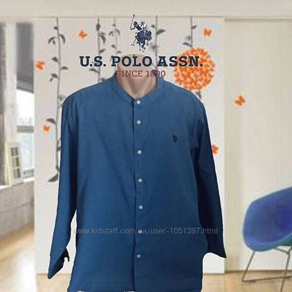 U. S. Polo Assn Льняная мужская рубашка длинный рукав воротник стойка 2XL