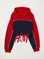 H & M divided Теплое худи женское укороченное на резинке с капюшоном 
